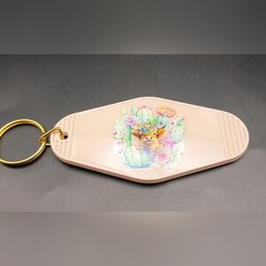 Retro Motel Keychain Highland Cow Cactus Western UV Resin DTF Sticker Handmade